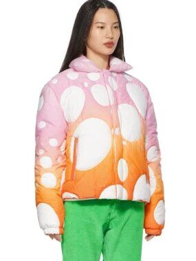 ERL – Puffer Jacket – Polka Dot Print in White with Pink/Orange Gradient – S